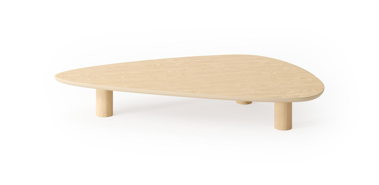 Salontafel Amato XSmall Rondo onderstel met plectrumvormig Amato blad in natuurkleurige eik 180 x 125 x 29 cm
