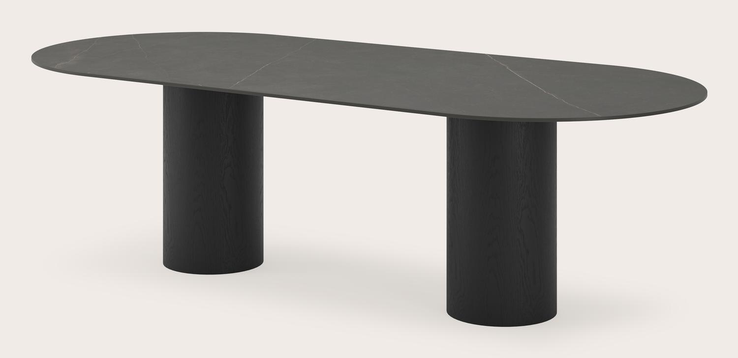 Table de salle à manger Amato Rondo armature en chêne noir avec plateau Ceramo Lux ovale plat en céramique en couleur Shilin 260 x 115 x 76 cm