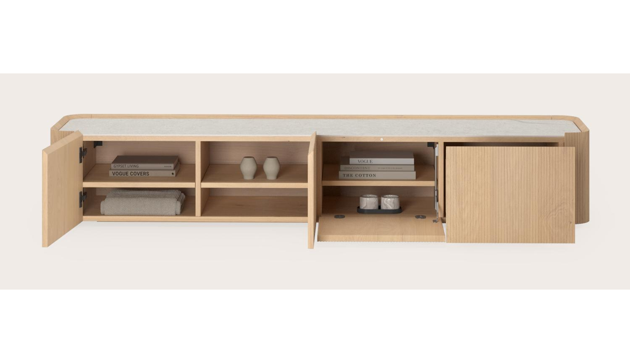 Meuble tv Grivato en chêne couleur naturelle avec plateau Ceramo en céramique en couleur Shilin 203 x 45 x 34 cm