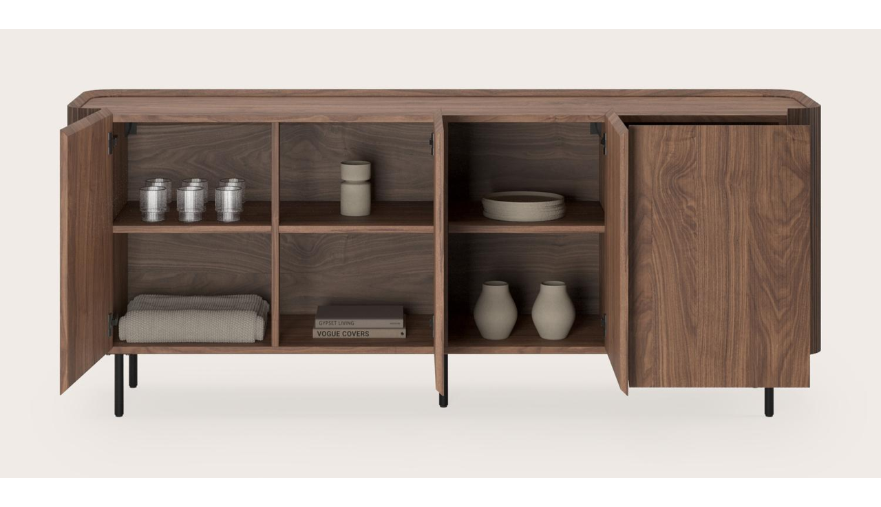 Grivato dressoir in walnoot met ronde poten 203 x 45 cm