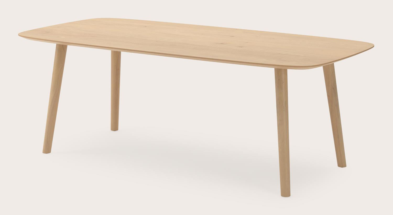 Eettafel Conico onderstel in natuurkleurige eik met bootvormig Finesso blad in natuurkleurige eik 220 x 105 x 77 cm