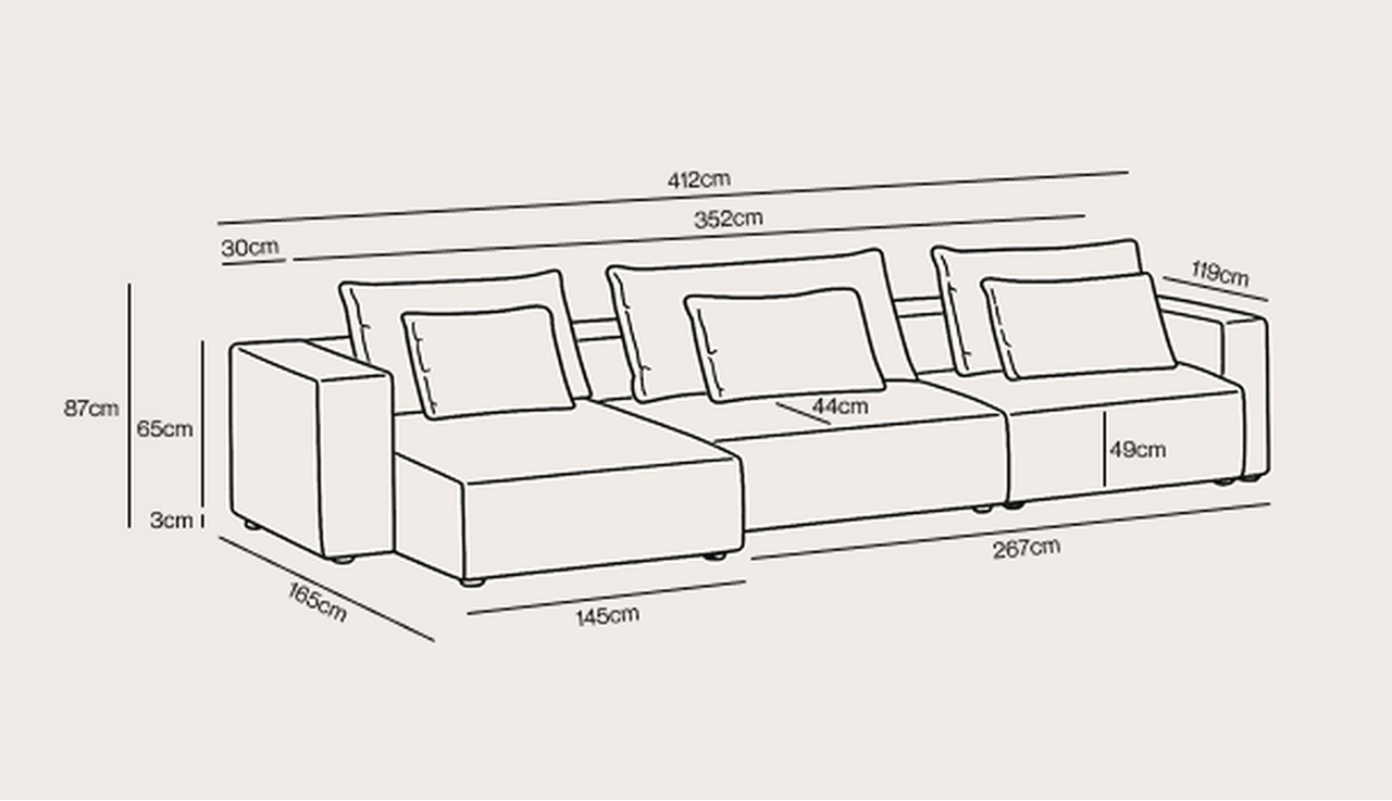 Canapé d'angle Duomo 5 places en Aria tissu Beige