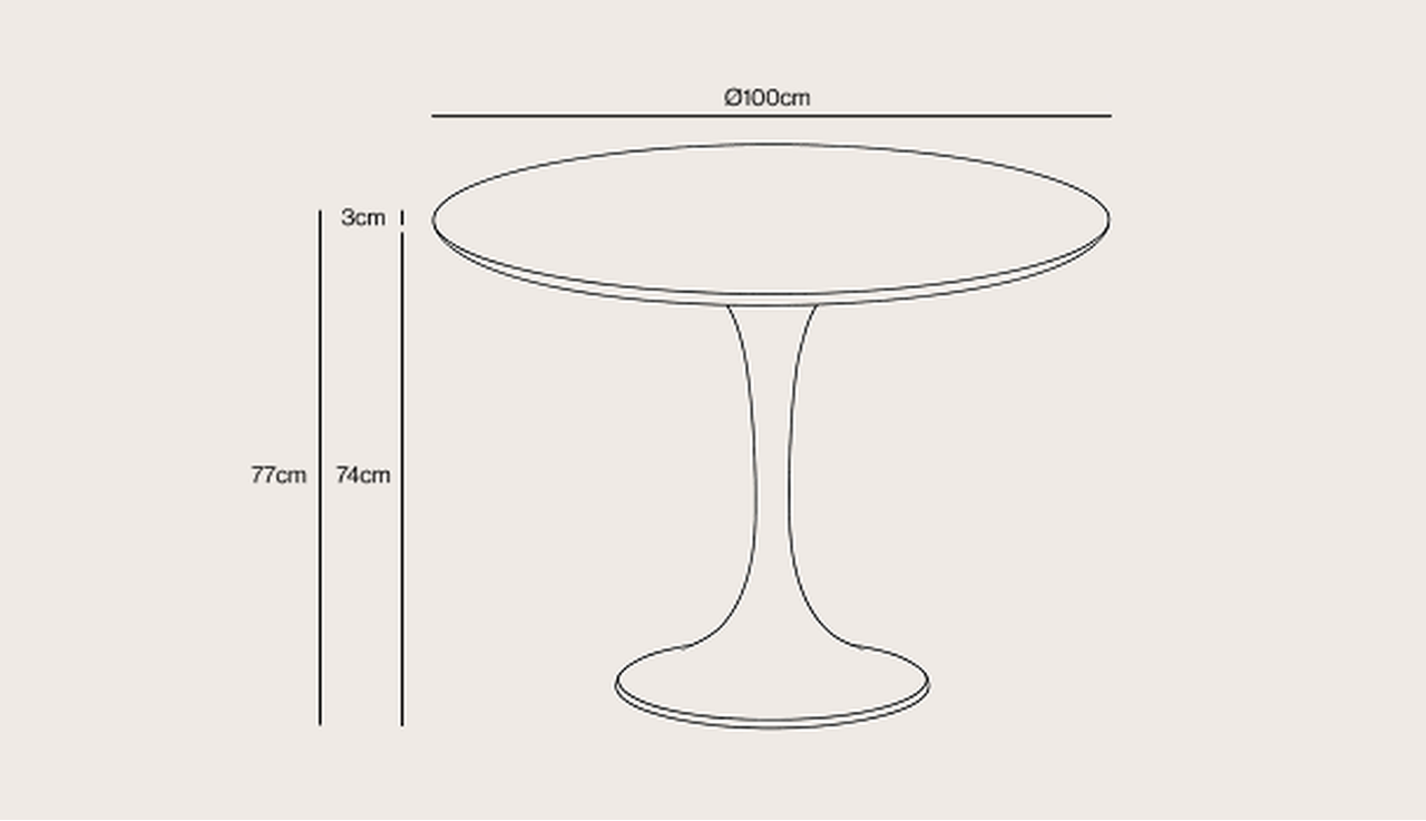 Eettafel Tulipo onderstel in zwart metaal  met rond Finesso blad in gerookte eik Ø100 x H1,9