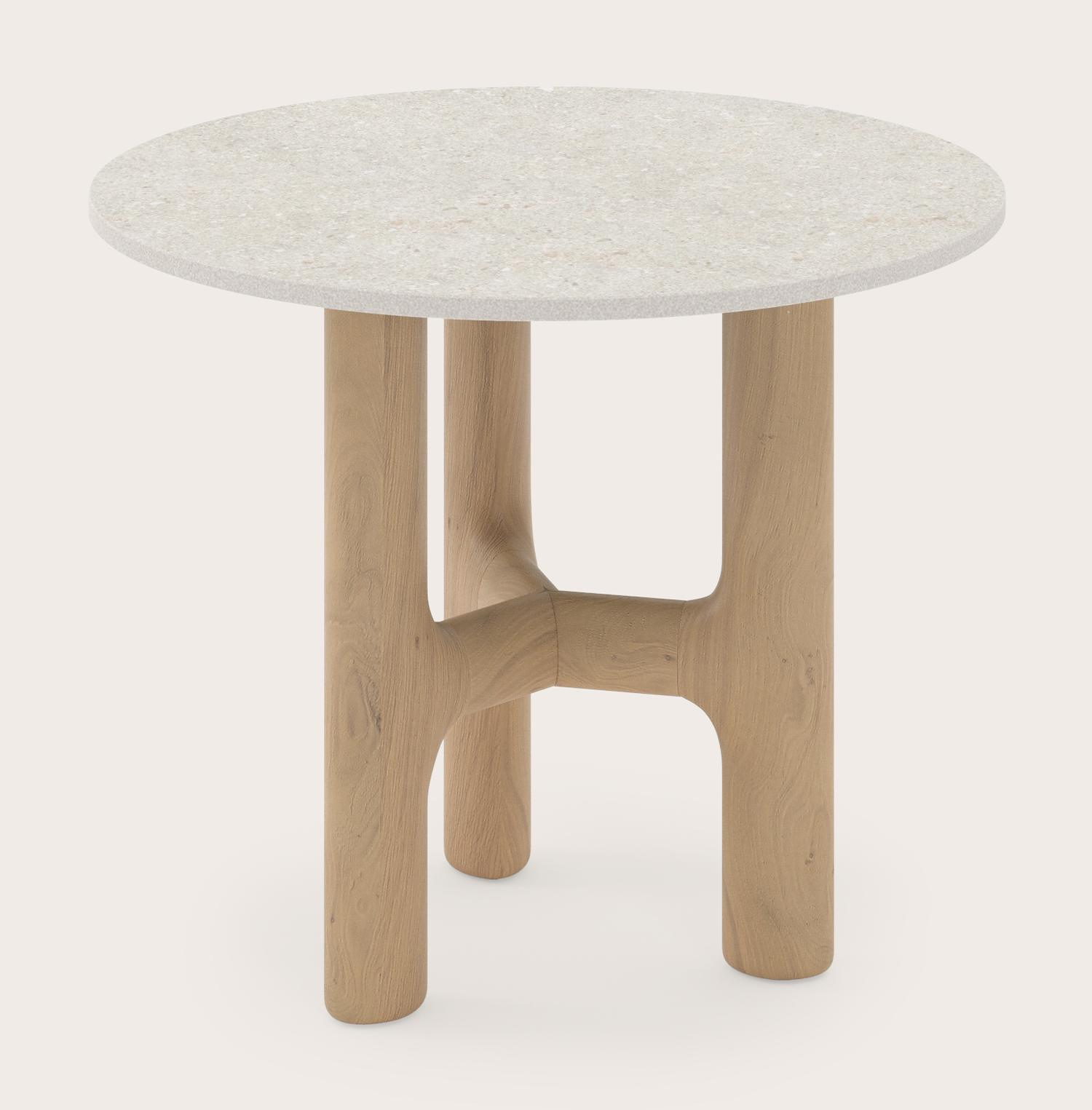Table d'appoint Tubino armature en chêne naturel avec rond plateau rond Ceramo Lux en couleur Shilin Ø50 x 42 cm