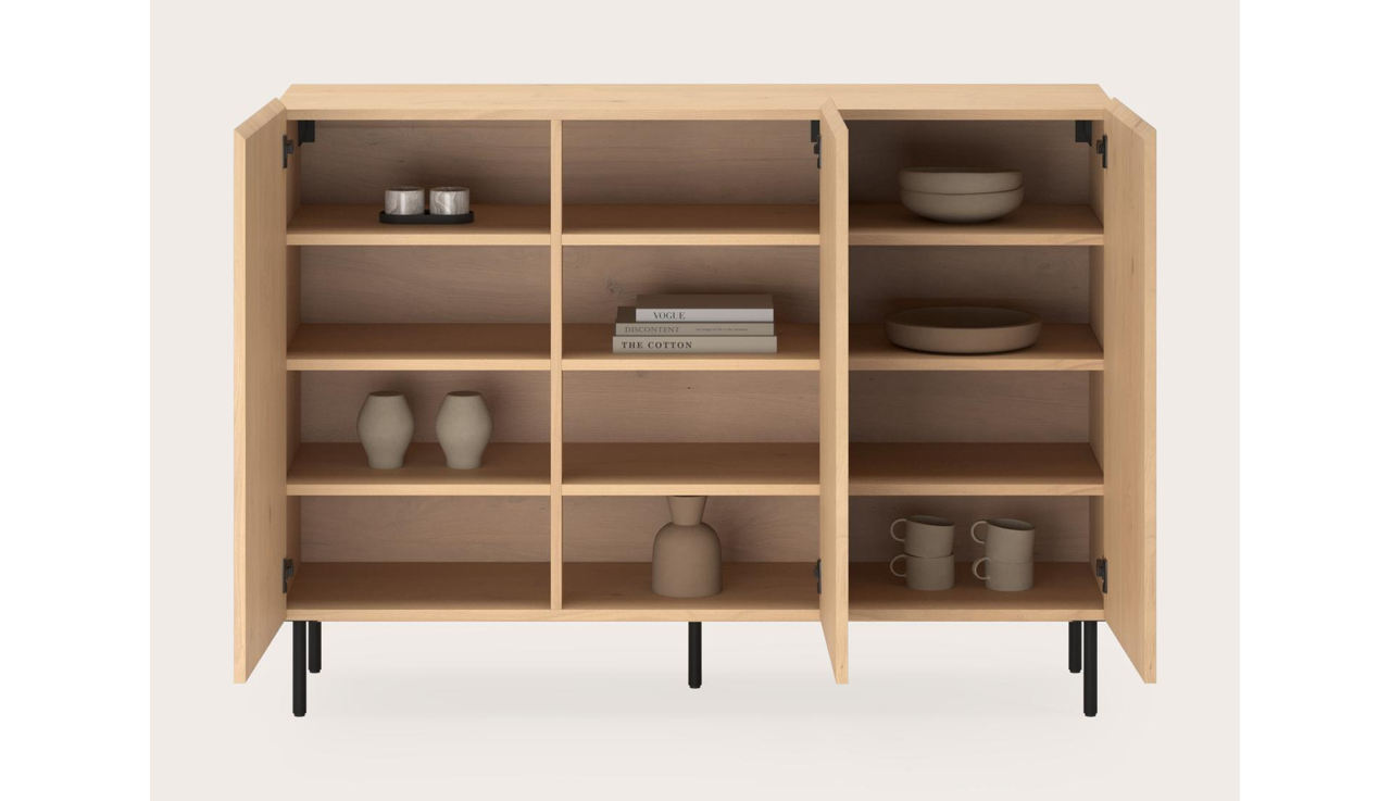 Grivolo hoge dressoir in natuurkleurige eik met ronde poten 149 x 45 cm