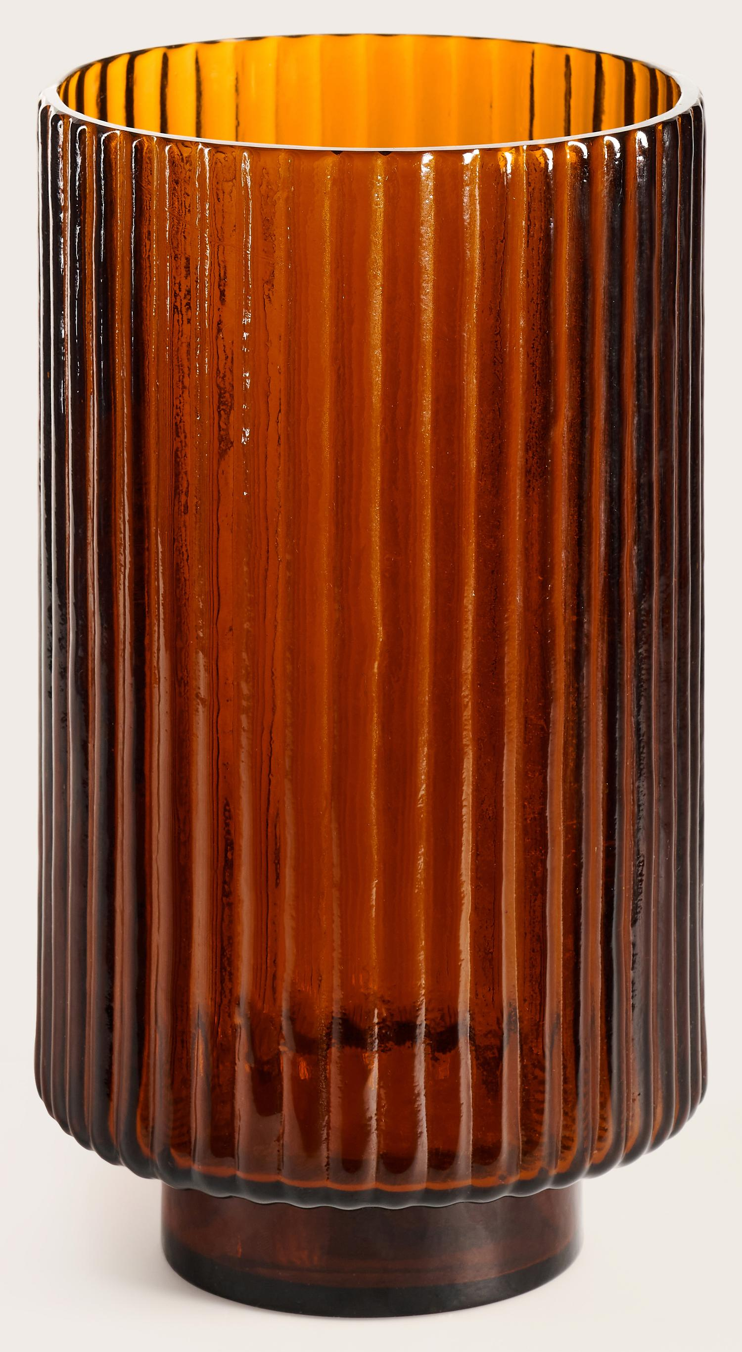 Tribeca vaas geribbeld glas Brown Ø14xH25cm