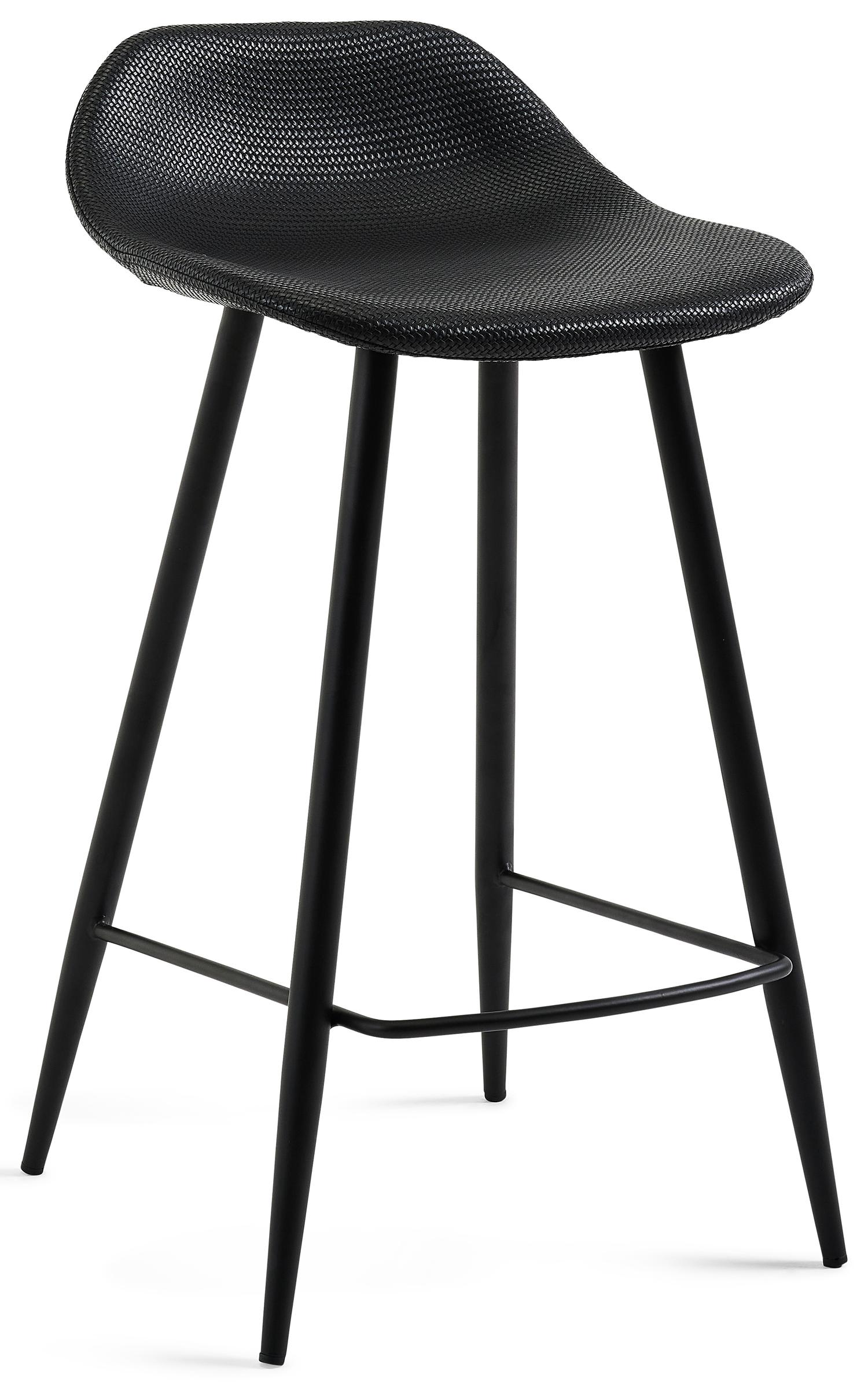Tabouret de bar bas Vasco en Tress look cuir Shadow H64
