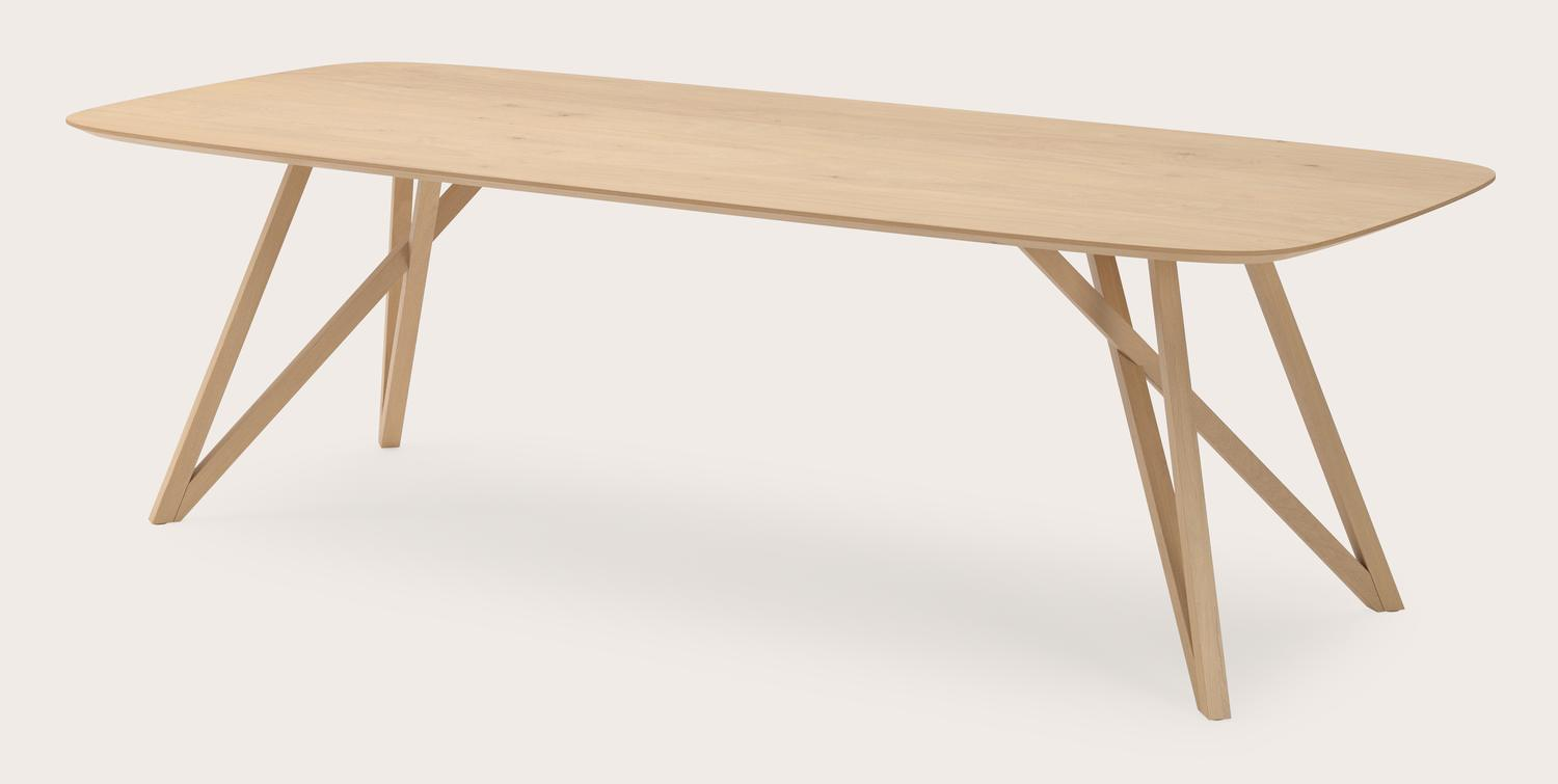 Eettafel Ragno onderstel in natuurkleurige eik met bootvormig Finesso blad in natuurkleurige eik  260 x 110 x 77 cm