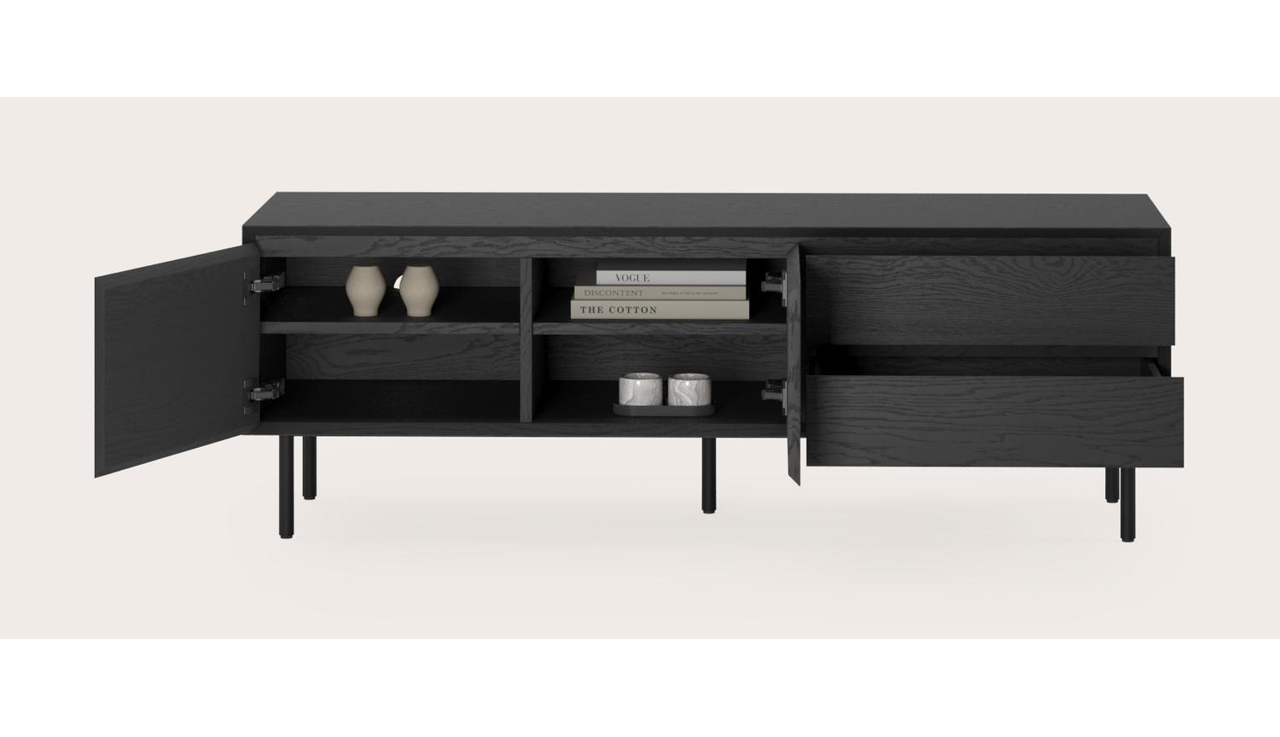 Meuble tv Arno en chêne noir avec pieds ronds 150 x 45 cm