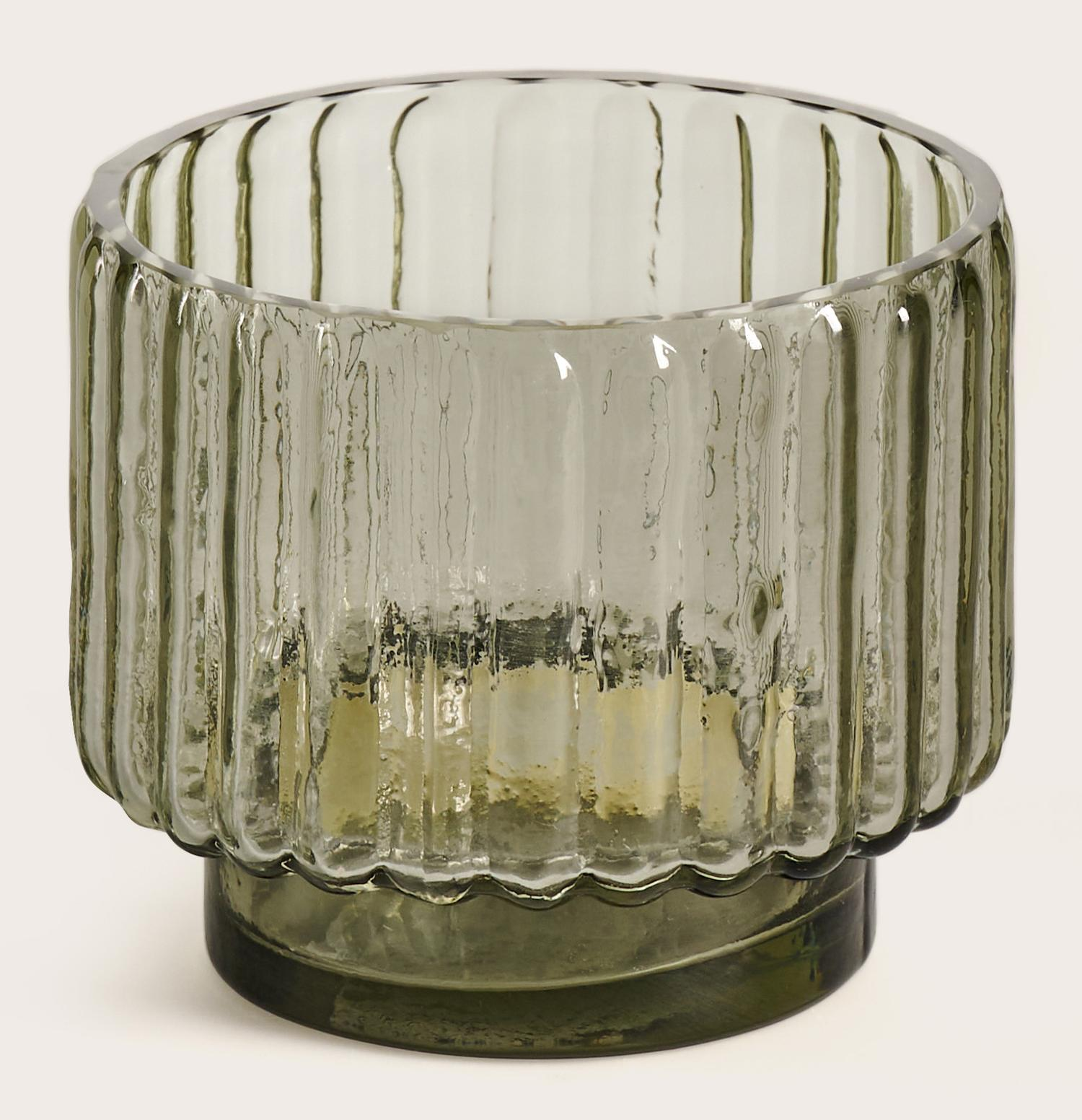 Tribeca theelicht geribbeld glas Steel Grey Ø9xH8cm