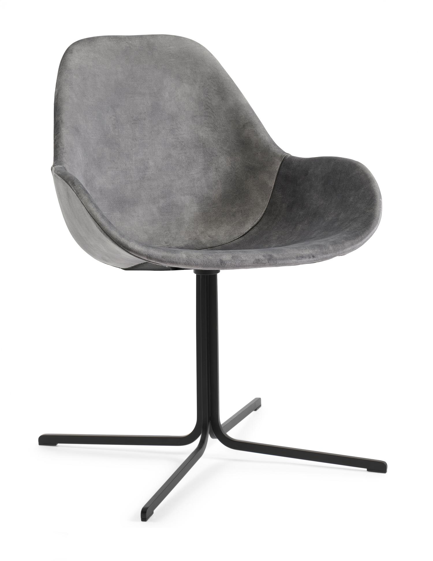 Vasco armstoel met hoge rug in Velvet fluweel Dolphin met draaibare stoelpoot Solid in zwart metaal 