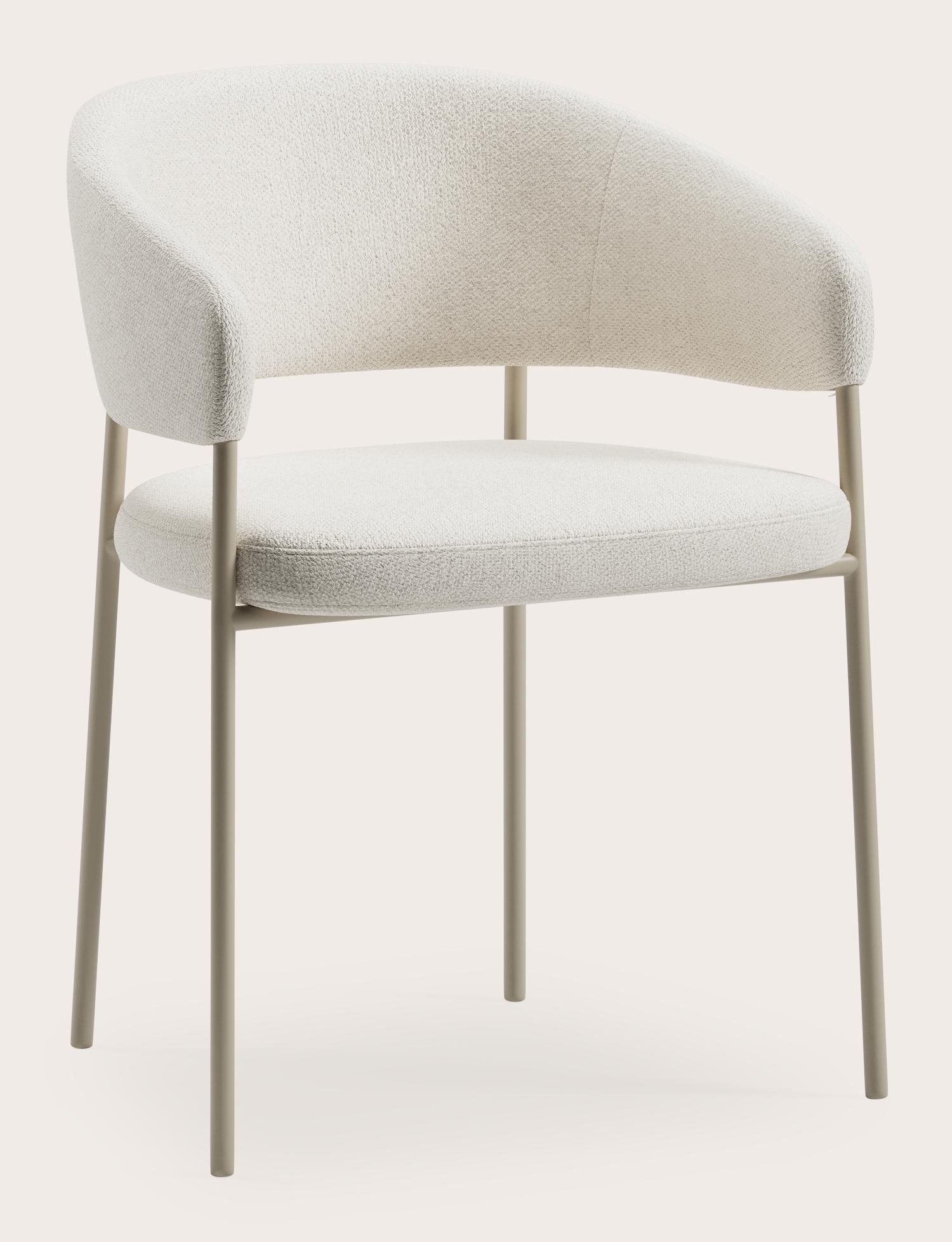 Fauteuil Rivolo en Volti tissu Pearl avec pied de chaise en métal beige