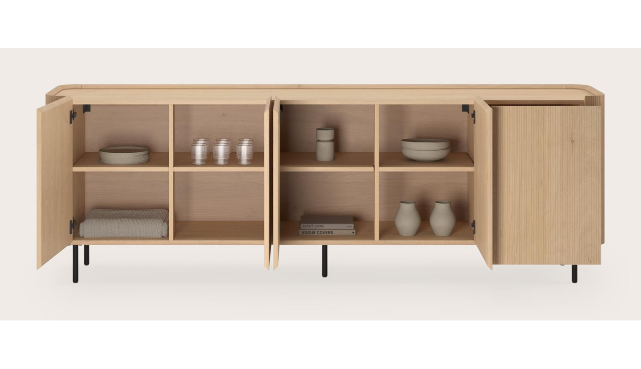 Grivato dressoir in natuurkleurige eik met ronde poten 249 x 45 cm