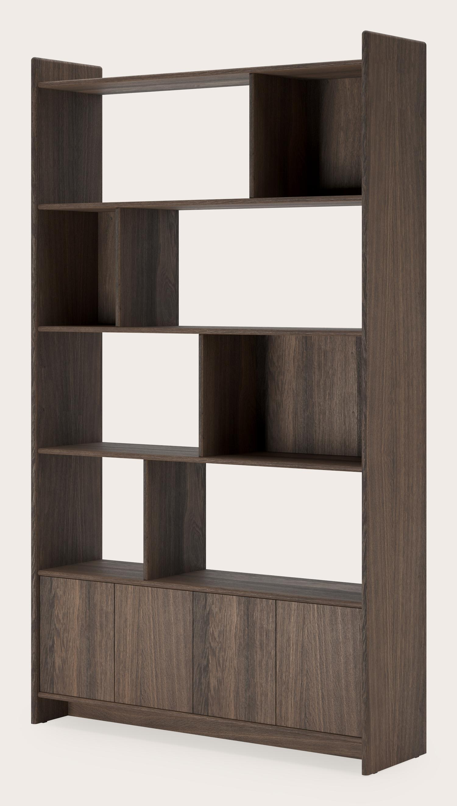 Etagère Librato en chêne fumé avec portes 125 x 36 x 212 cm