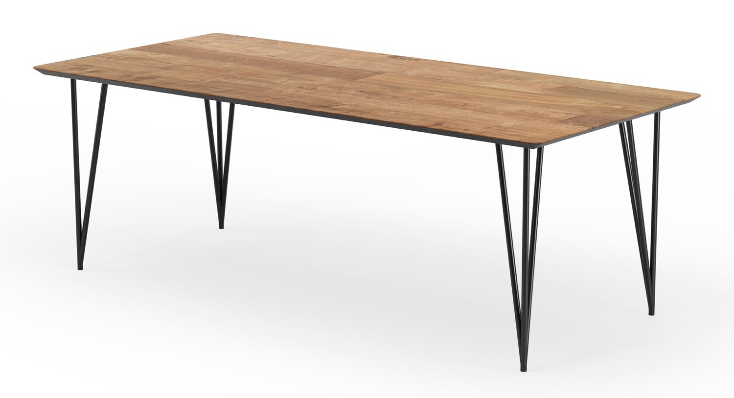 Table de salle à manger Trentino armature en métal noir avec plateau Finesso rectangulaire en teck recyclé 220 x 100 x 77 cm