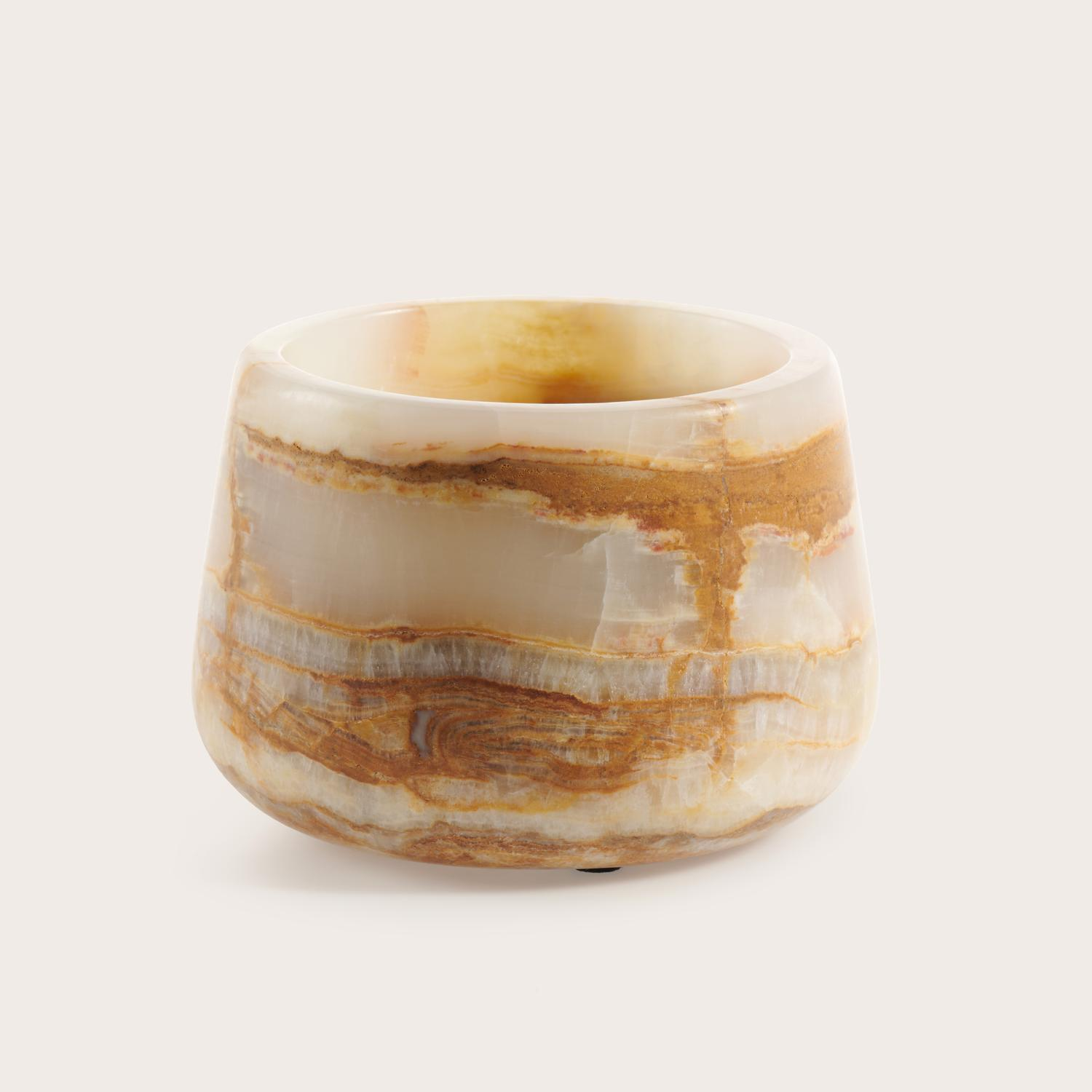 Bowery photophore onyx Travertine Ø14xH9,5cm