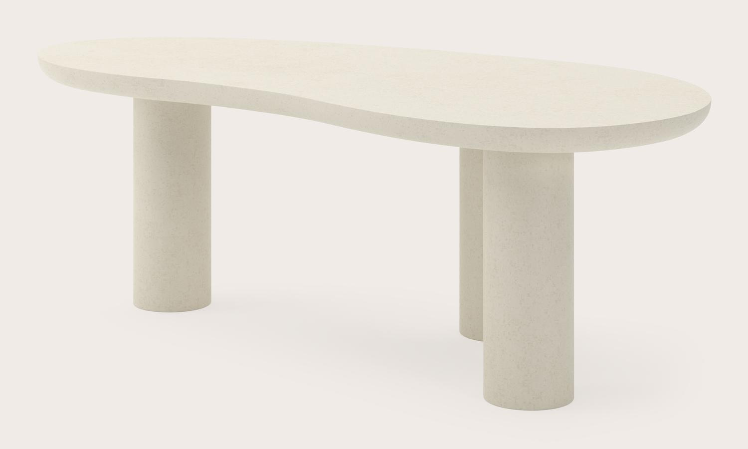 Salontafel Amato XSmall Rondo onderstel met blobvormig Amato blad in Claylime in kleur Ecru 113 x 56 x 39 cm