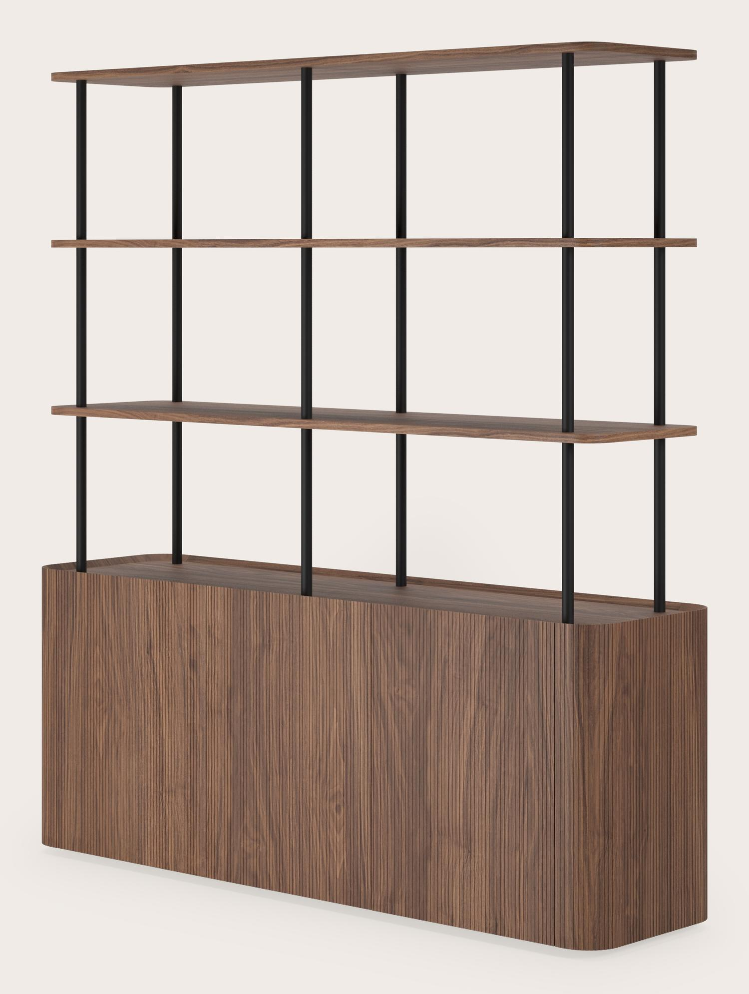 Grivato open rek met dressoir in walnoot 169 x 45 x 184 cm