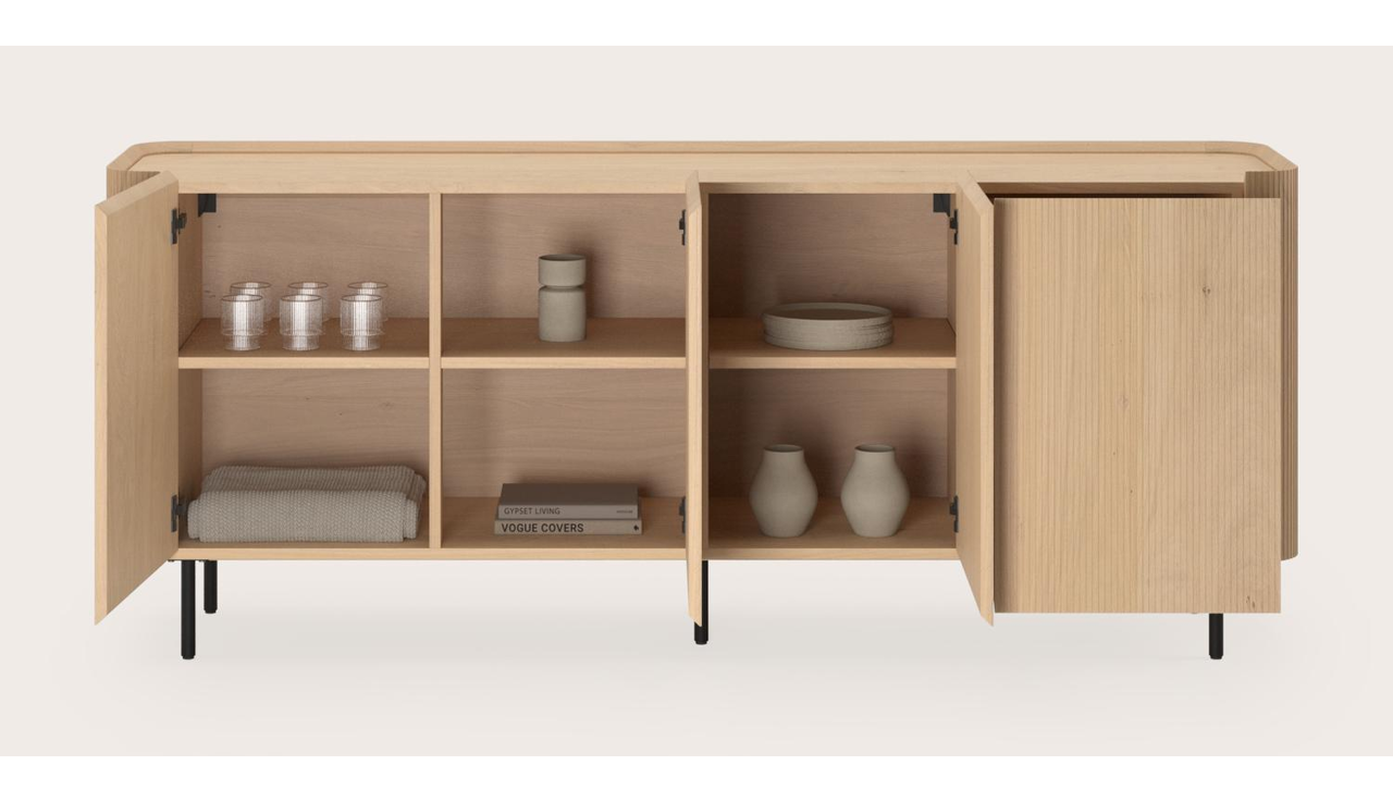 Grivato dressoir in natuurkleurige eik met ronde poten 203 x 45 cm