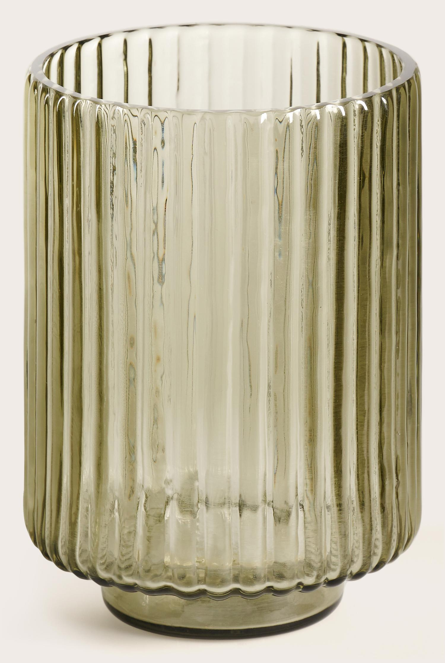 Tribeca vaas geribbeld glas Steel Grey Ø12xH18cm