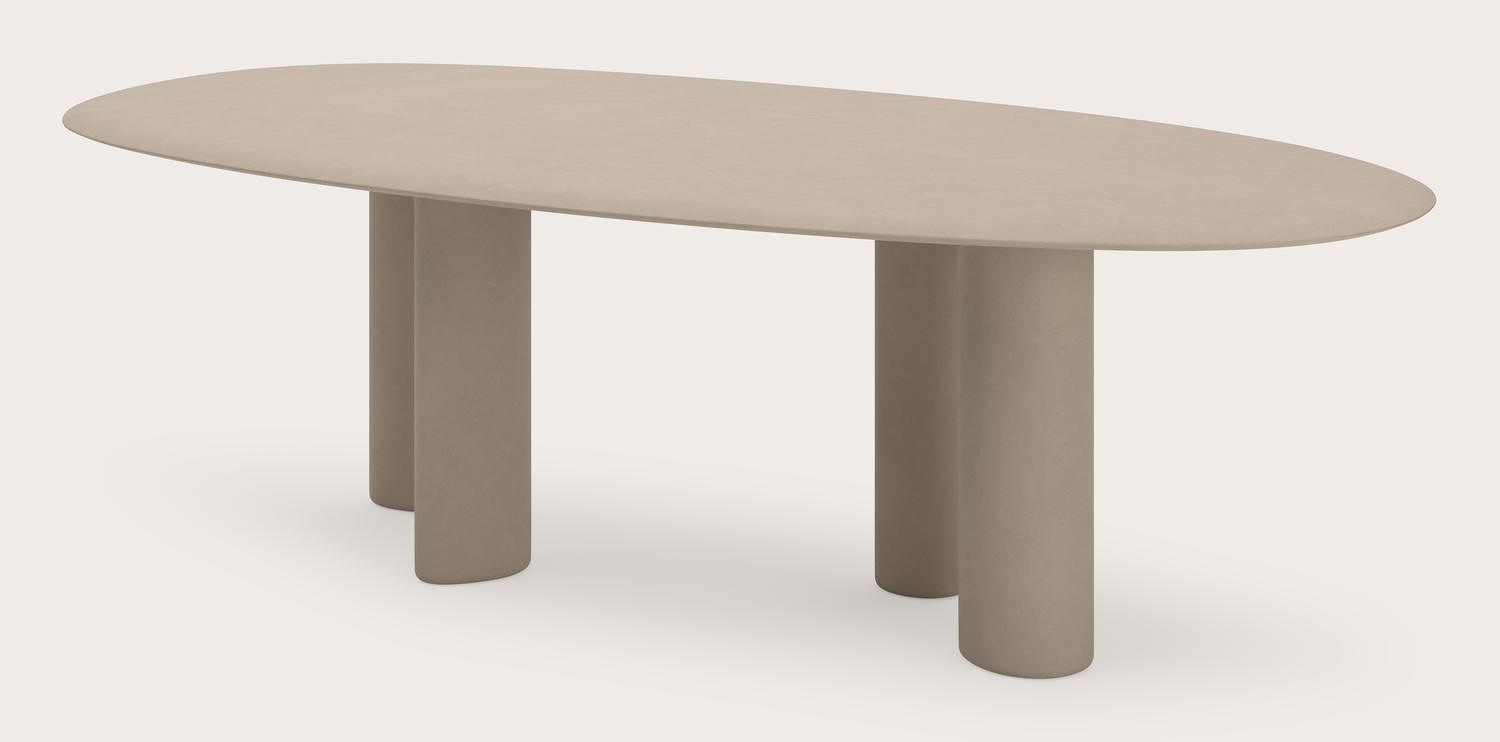 Eettafel Volante met organische ovaal blad in Claylime kleur Limestone 260 x 130 x 76 cm