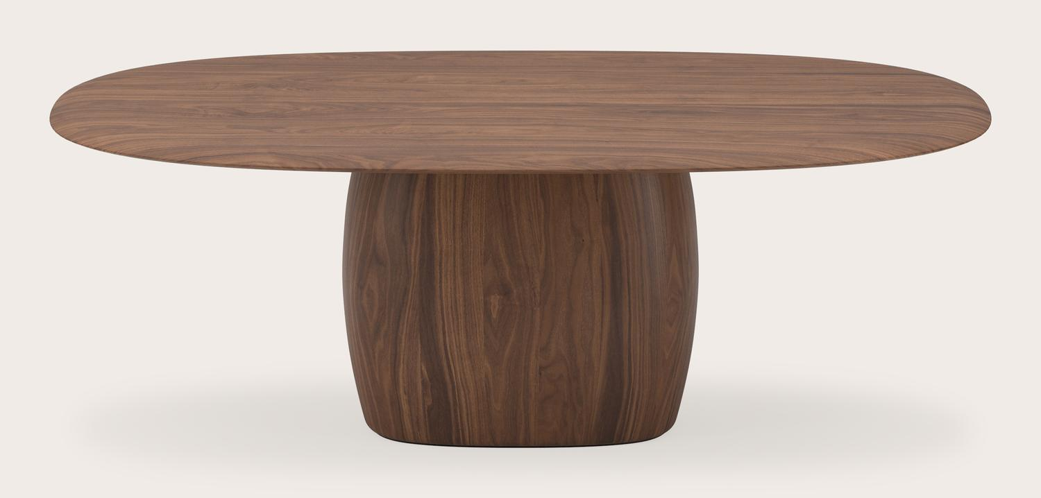 Eettafel Volanto onderstel in walnoot met stadiumvormig Volanto eettafelblad in walnoot 220x140 cm