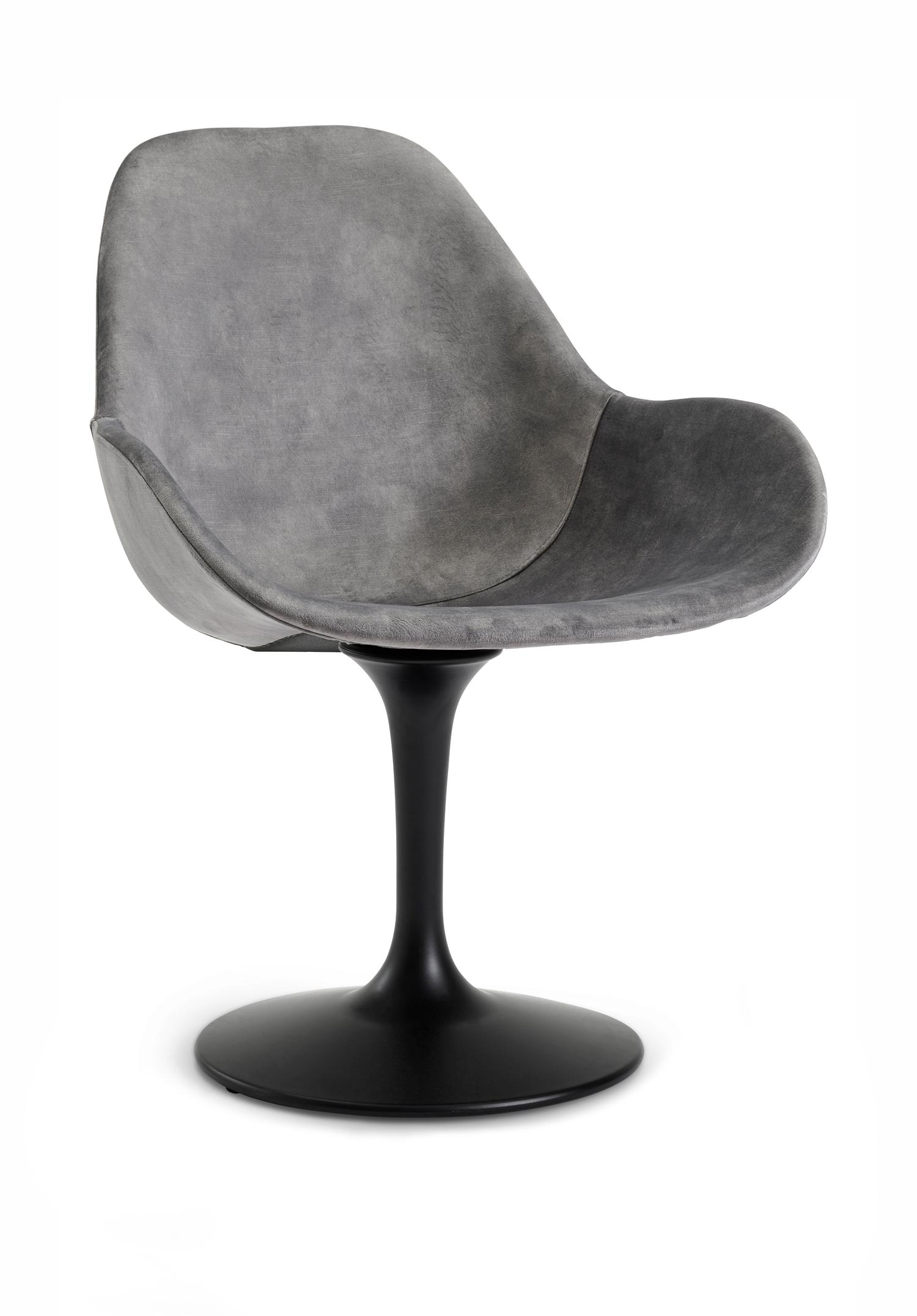 Fauteuil à dossier haut Vasco en Velvet velours Dolphin avec pieds de chaise pivotante Tulipo en métal noir