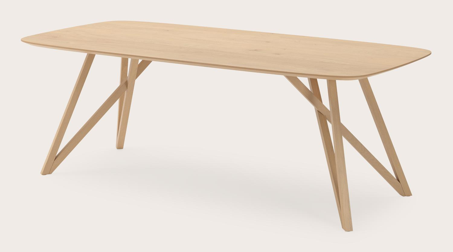 Eettafel Ragno onderstel in natuurkleurige eik met bootvormig Finesso blad in natuurkleurige eik  220 x 105 x 77 cm