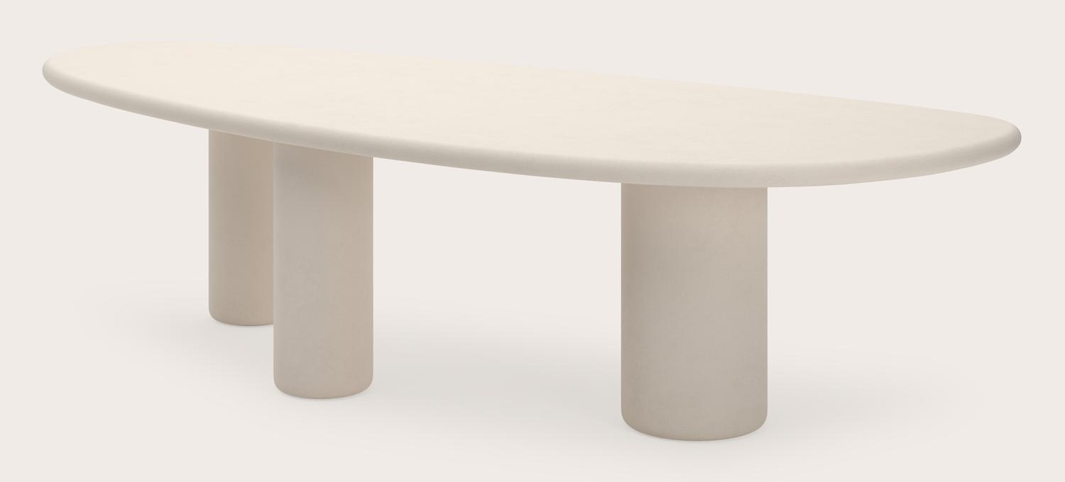 Eettafel Artisano met rockvormig Artisano blad in Claylime kleur Eggshell