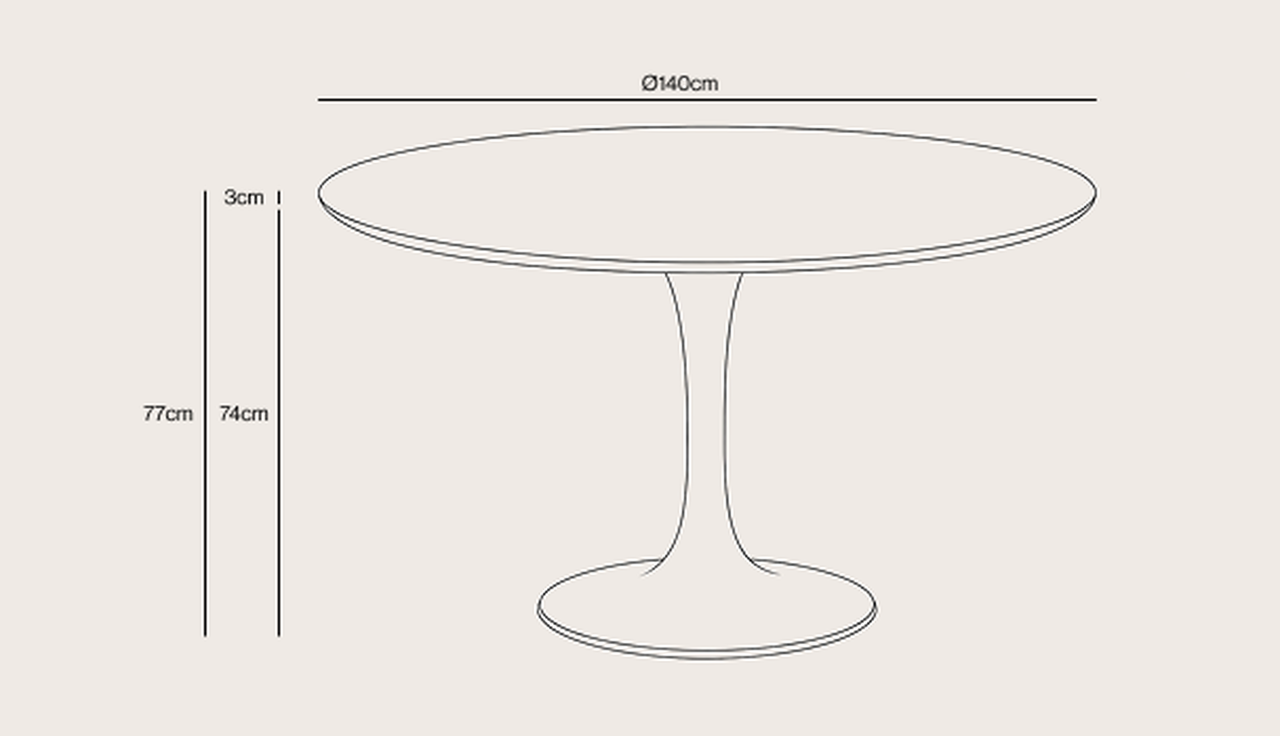 Eettafel Tulipo onderstel in zwart metaal  met rond Finesso blad in gerookte eik Ø150 x 77 cm