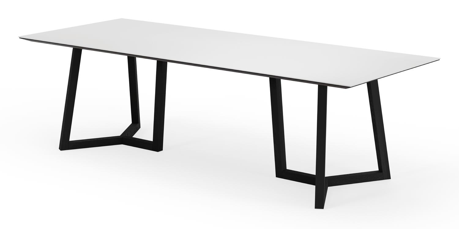 Eettafel Conto onderstel in zwarte eik met rechthoekig volkeramisch Ceramo blad in kleur Arctic White 260 x 100 x 77 cm