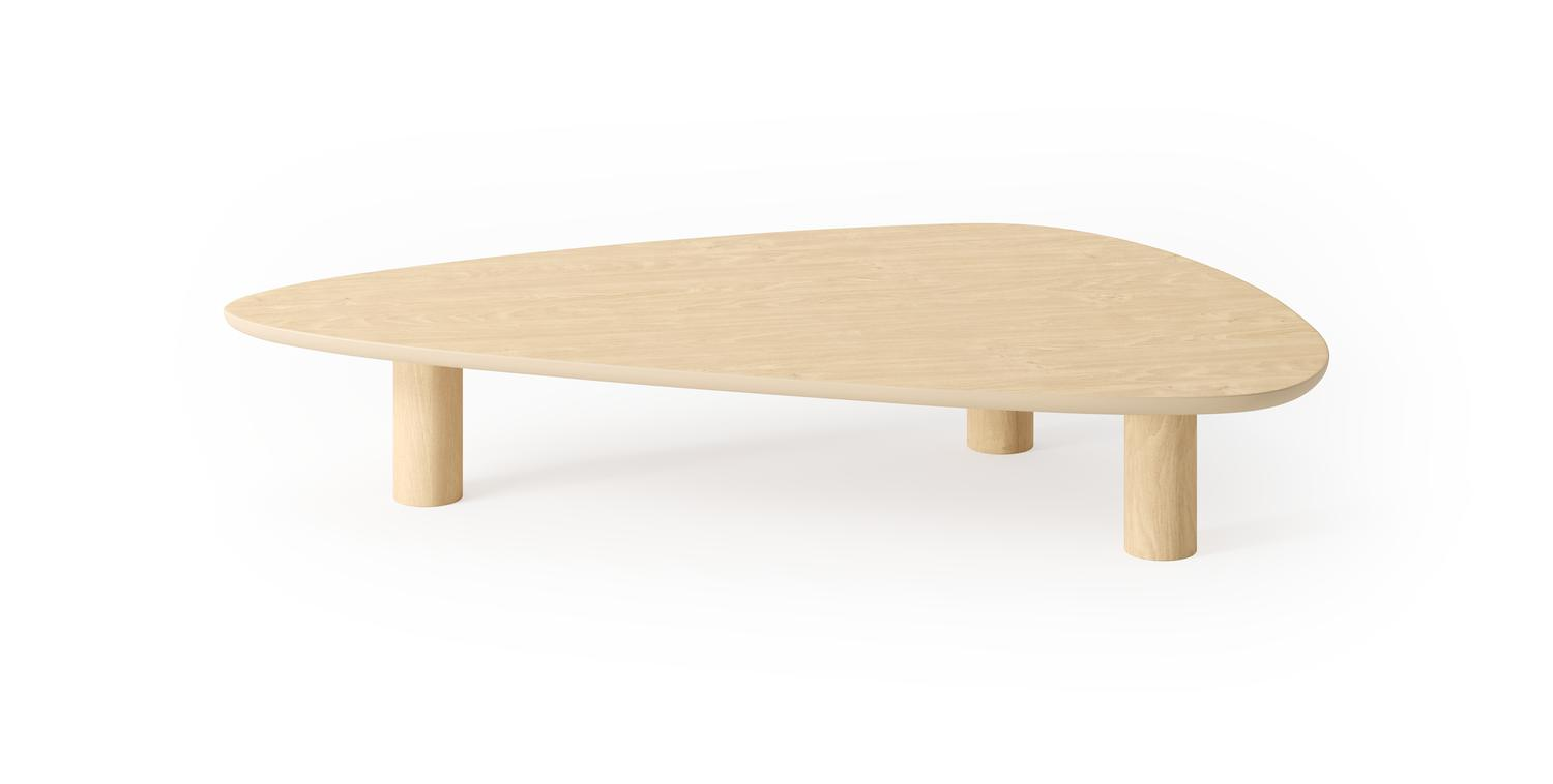 Salontafel Amato XSmall Rondo onderstel met plectrumvormig Amato blad in natuurkleurige eik 180 x 125 x 34 cm