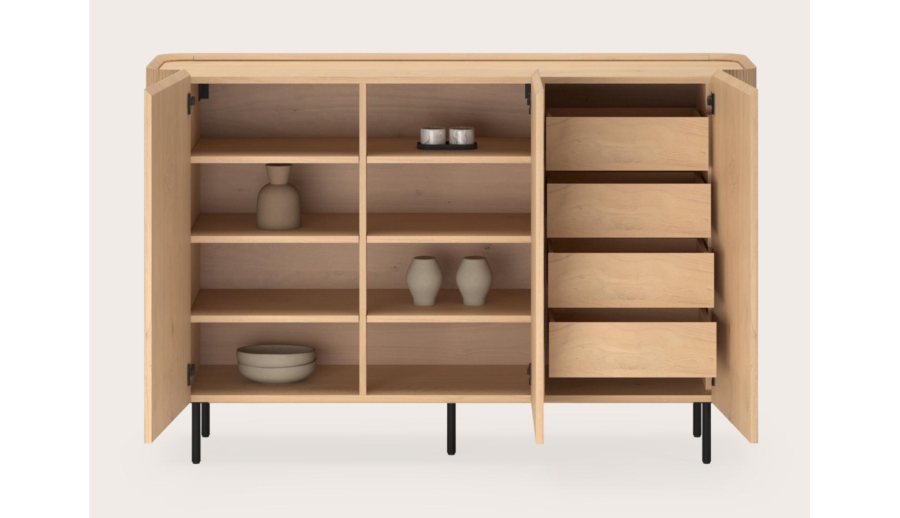 Grivato hoge dressoir in natuurkleurige eik met ronde poten 169 x 45 cm