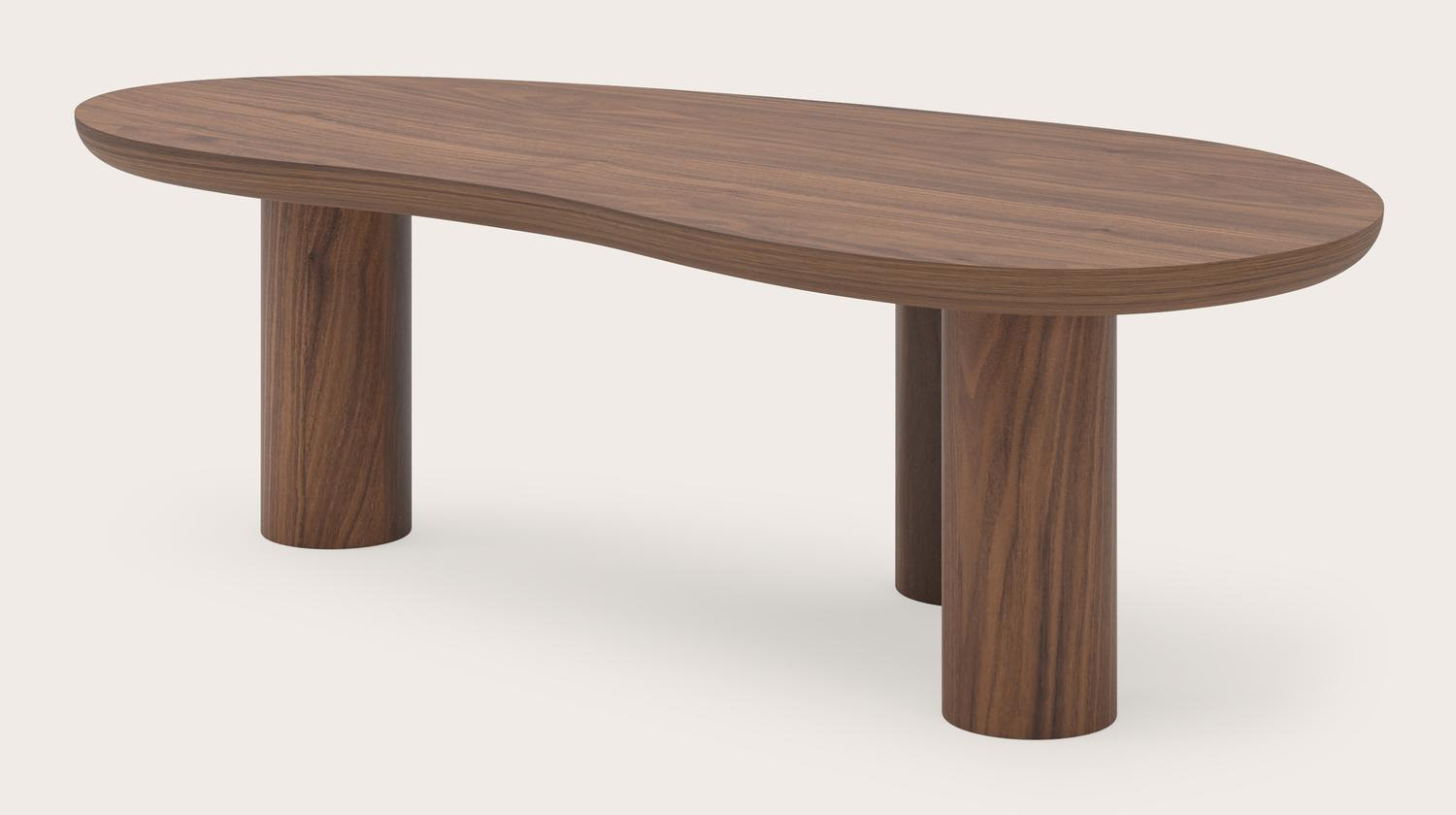 Salontafel Amato XSmall Rondo onderstel met blobvormig Amato blad in walnoot 113 x 56 x 34 cm