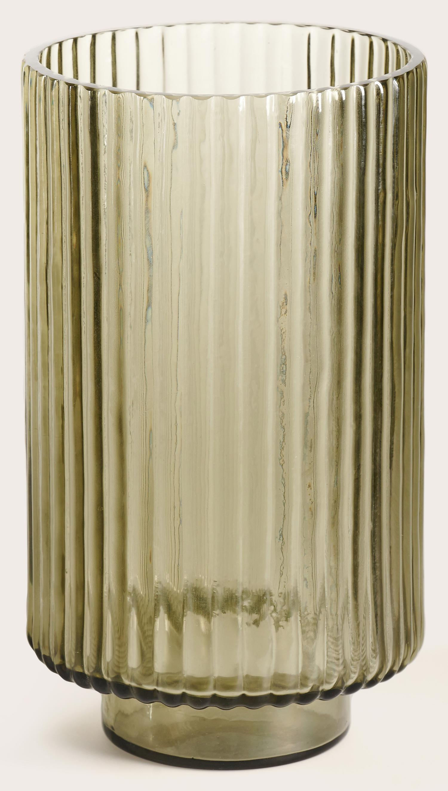 Tribeca vaas geribbeld glas Steel Grey Ø14xH25cm