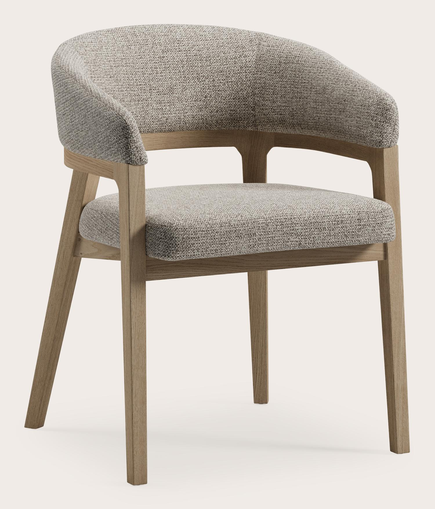 Fiori armstoel in Numa stof Beige met stoelpoot in natuurkleurig essenhout