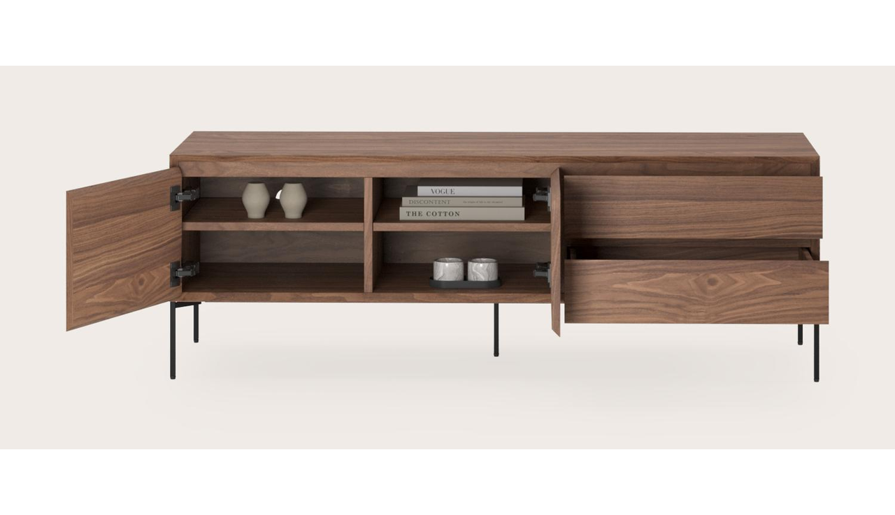 Arno tv-meubel in walnoot met vierkante poten 150 x 45 cm