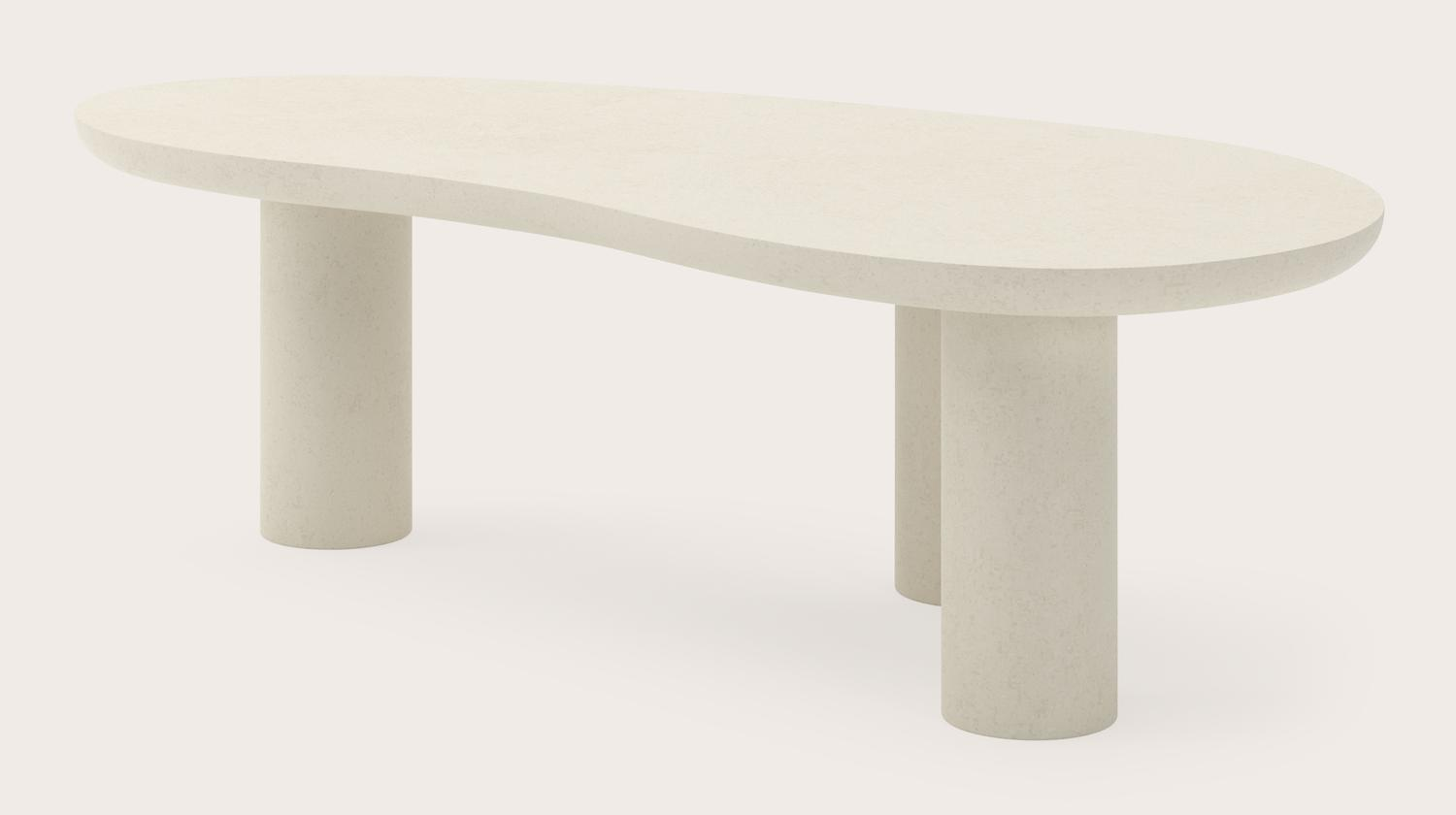 Salontafel Amato XSmall Rondo onderstel met blobvormig Amato blad in Claylime in kleur Ecru 113 x 56 x 34 cm