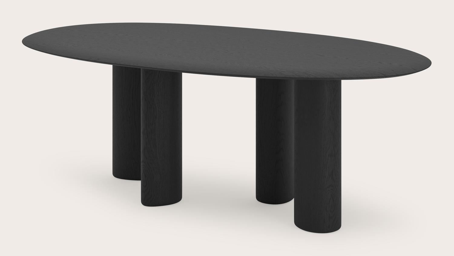 Eettafel Volanto onderstel in zwarte eik organisch ovaal met Volanto eettafelblad in kleur 220x125 cm