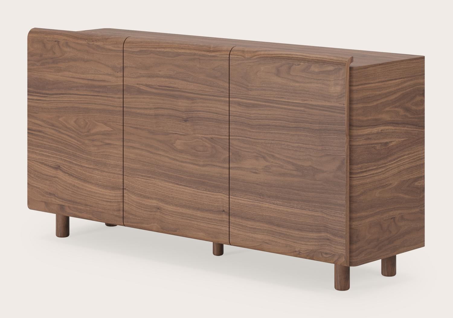 Divino dressoir in walnoot met volkeramisch Ceramo blad in kleur met ronde houten poten 147x43x66cm