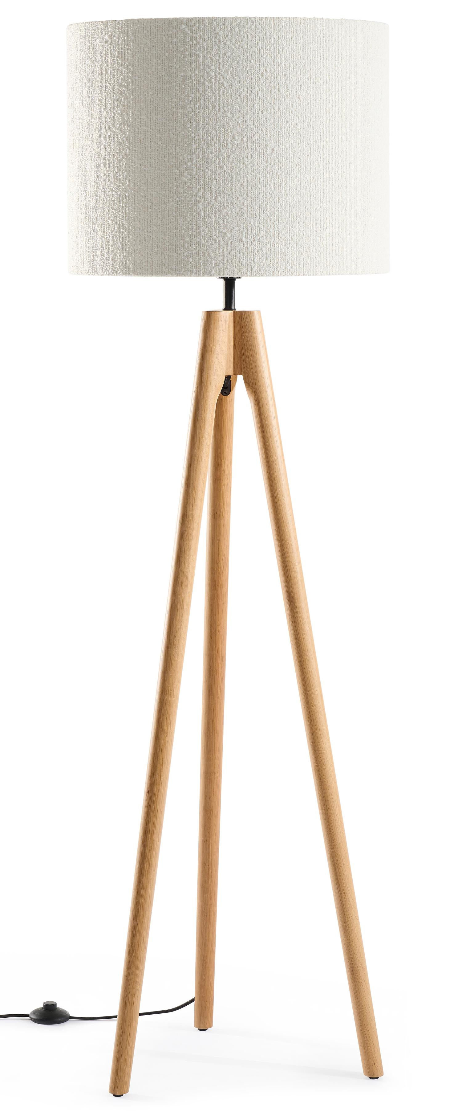 Lampe à poser Trepunto en chêne couleur naturelle avec abat-jour Giro en Bolero tissu en couleur White