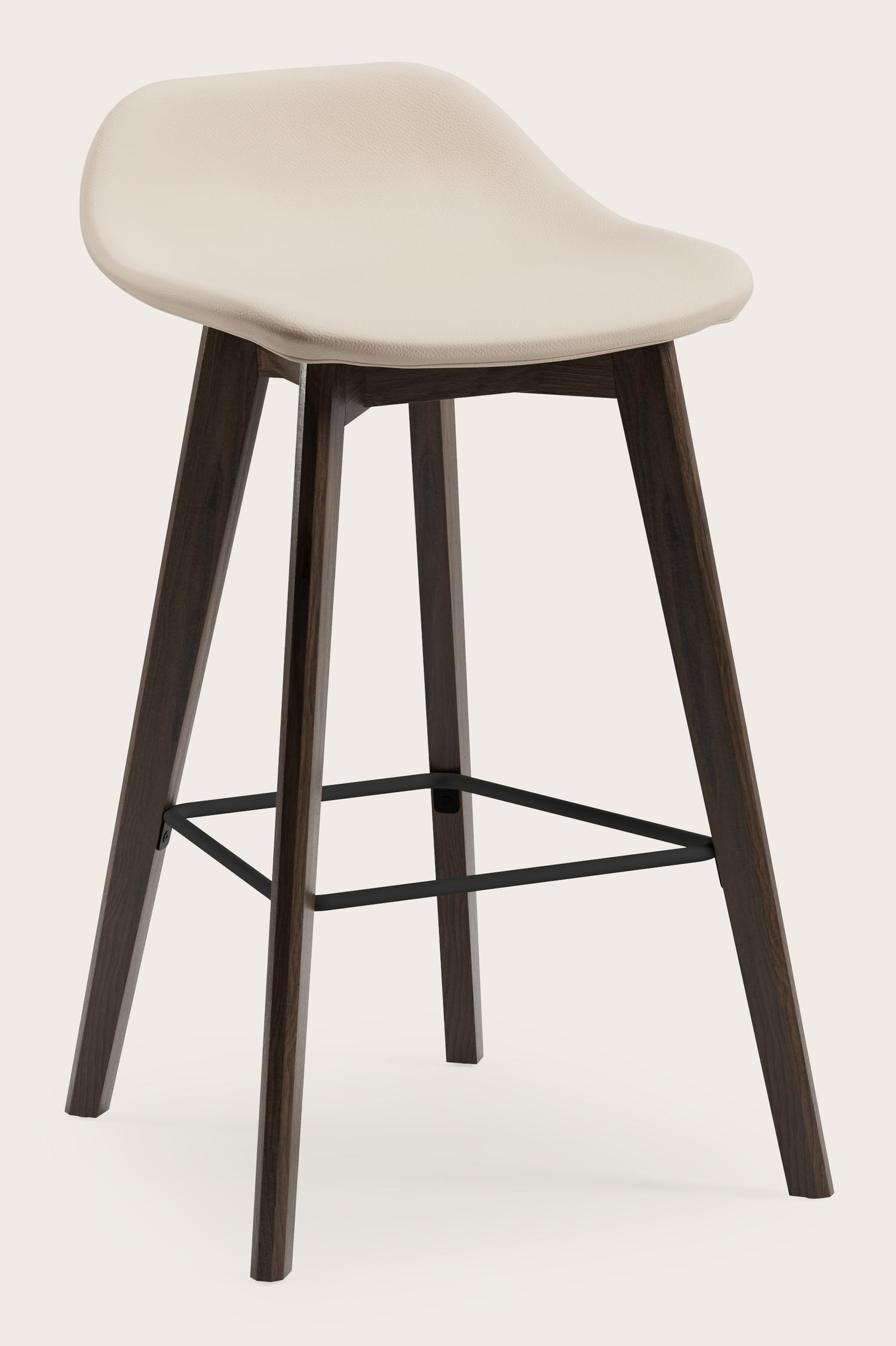 Vasco tabouret de bar basse en chêne fumé avec assise en Cuiro cuir Latte