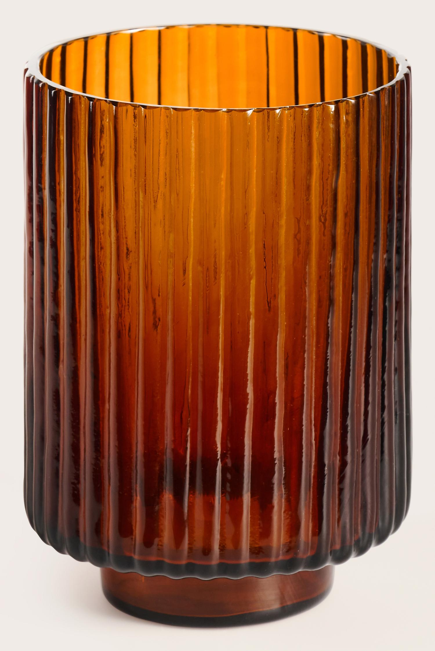 Tribeca vase verre rainuré Brown Ø12xH18cm