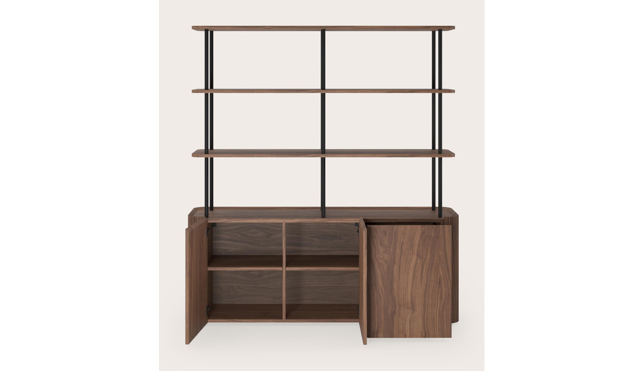Grivato open rek met dressoir in walnoot 169 x 45 x 184 cm